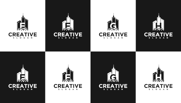 Vector set of letter initial logo with building concept