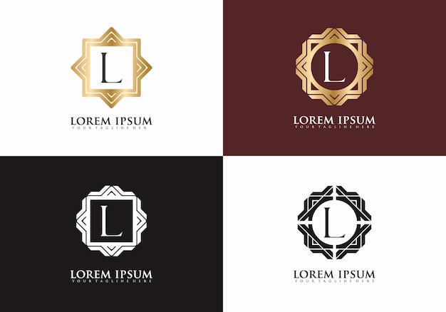 Vettore set di simbolo dell'elemento vintage letter l golden letter l modello di logo premium
