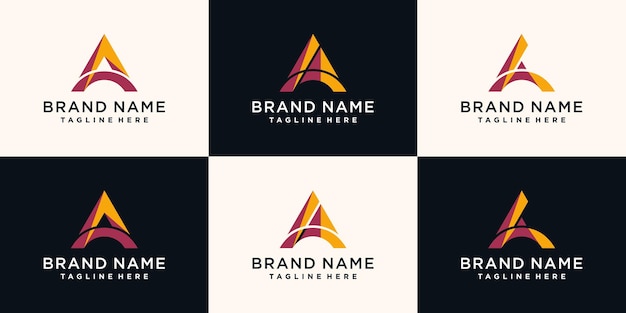 Set of letter a logo design template with unique style. premium vektor