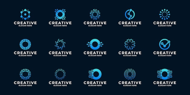 Vector set of letter n logo design dot connection modern technology logo template