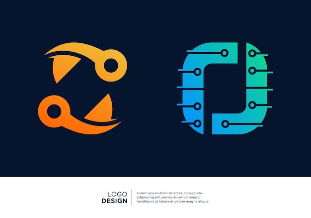 Vector set of letter o logo design for digital technology symbol