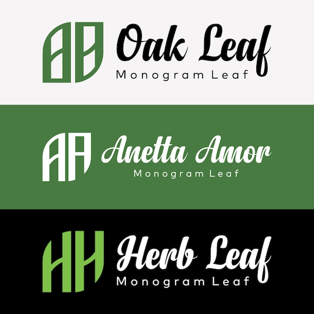 Набор букв OO AA HH Monogram Style Organic Leaf Elegant Modern Brand Identity Logo Design Vector