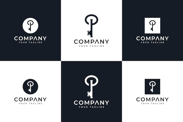 Set di design creativo con logo chiave lettera p per tutti gli usi