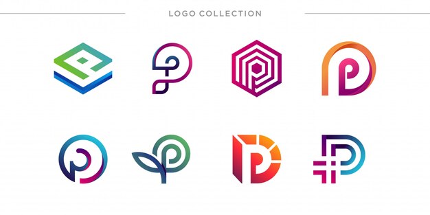 Vector set of letter p logo design collection, modern, gradient, abstract, letter