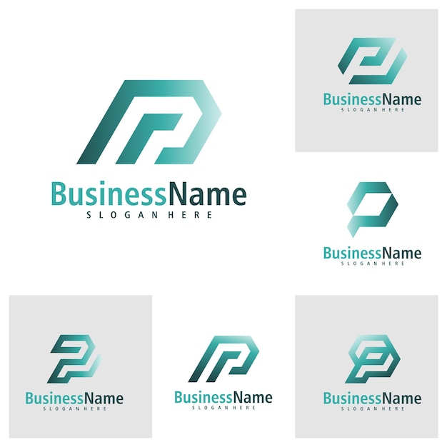 Set di vettori di progettazione del logo della lettera p creative initial p