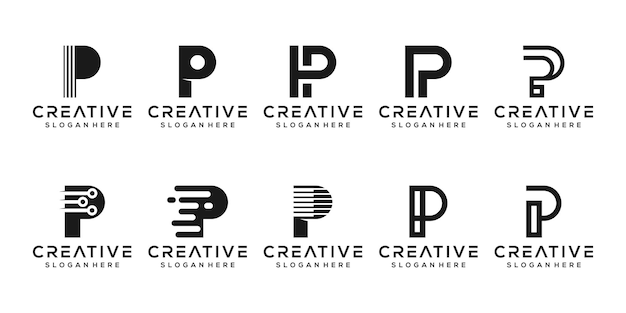 Set letter p monogram logo template