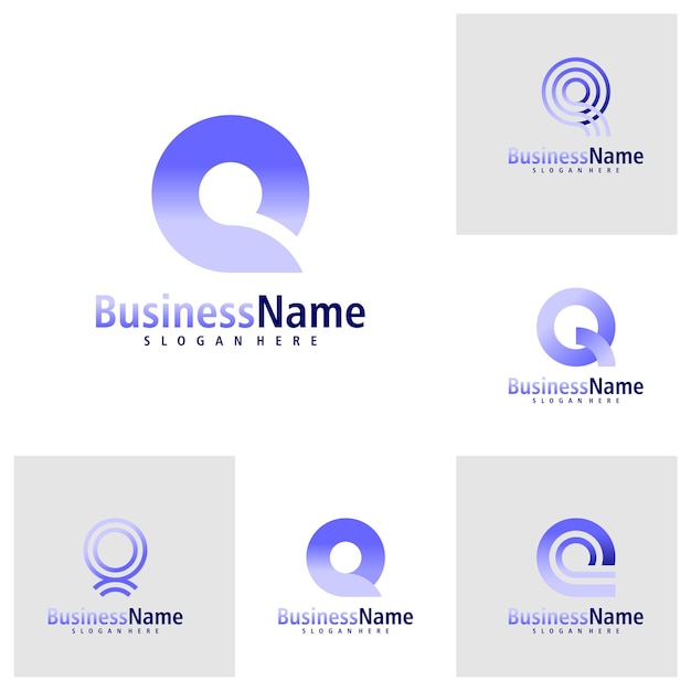 Набор вектора дизайна логотипа буквы Q Шаблон концепций логотипа Creative Initial Q