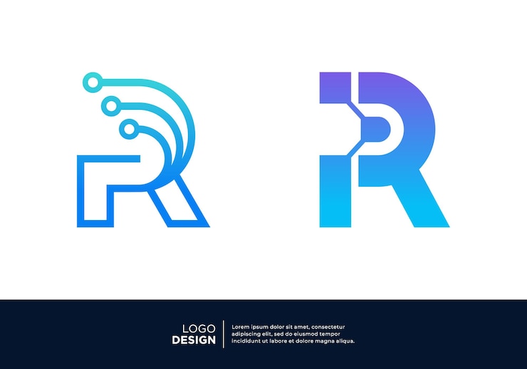 Vector set of letter r logo design for digital technology symbol