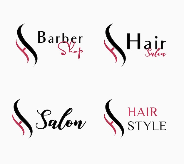 Vector set letter s h sh monogram script hair style, barber shop and hair salon logo design vector