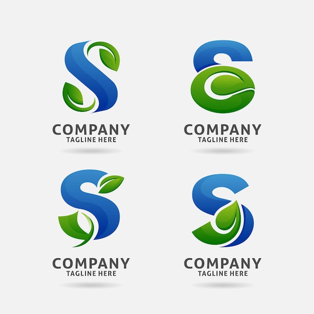 Set of letter S leaf logo design