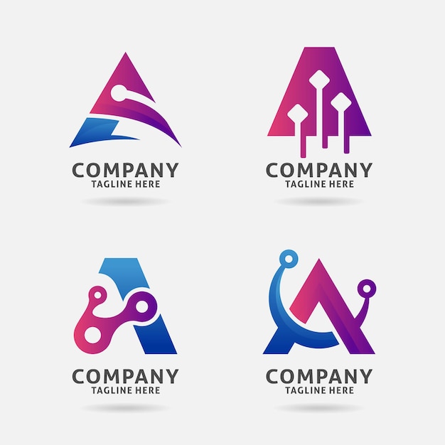 Vector set of letter a technology logo design