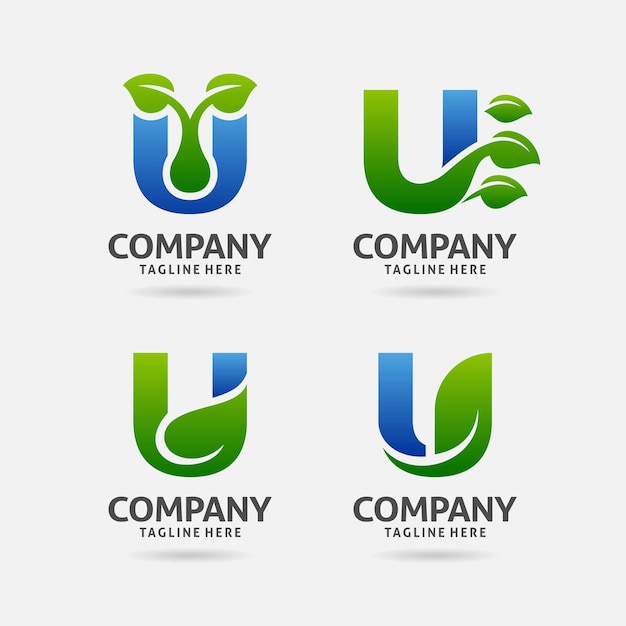 Set of letter U leaf logo design