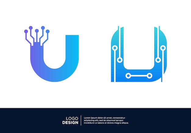 Vector set of letter u logo design for digital technology symbol