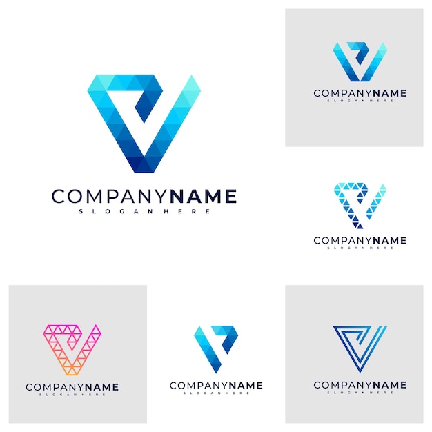 Set of Letter V P logo design vector Creative V P logo concepts template illustration