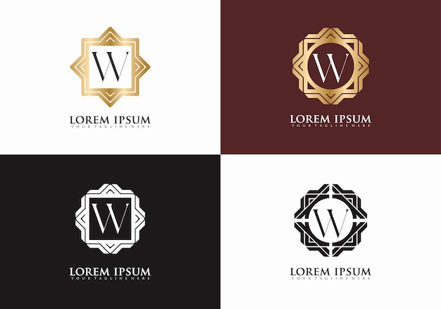 Vettore set di simbolo dell'elemento vintage letter w golden letter w modello di design del logo premium
