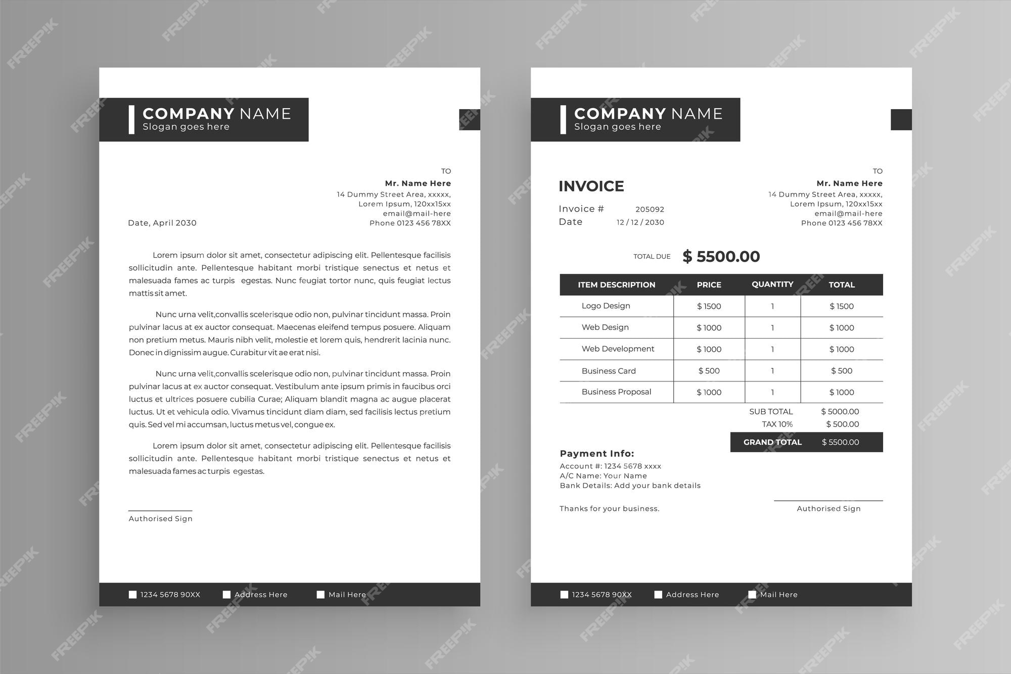Premium Vector | Set of Letterhead and Invoice Design Template