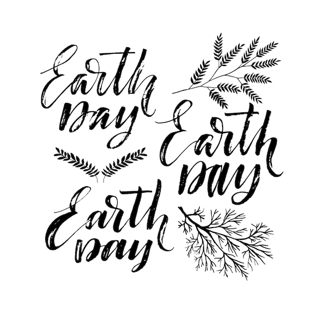 Vector set of lettering earth day.