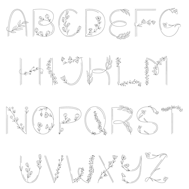 Set of letters with floral details vector illustration