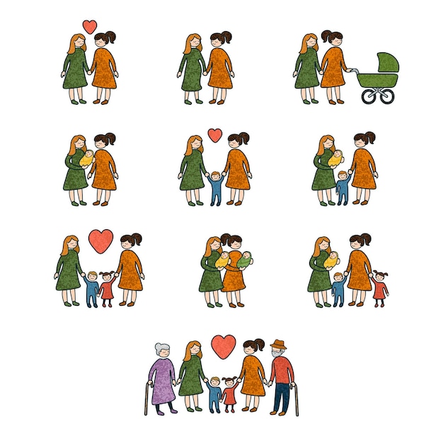 Vector set of lgbt family colorful icons