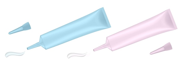 Set lichtblauwe en roze plastic tubes Zalf of zalf Plastic fles Mint lavendel of lila gel