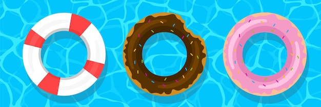 Vector set of lifebuoy on water background classic rescue circle donut help ring vector illustration