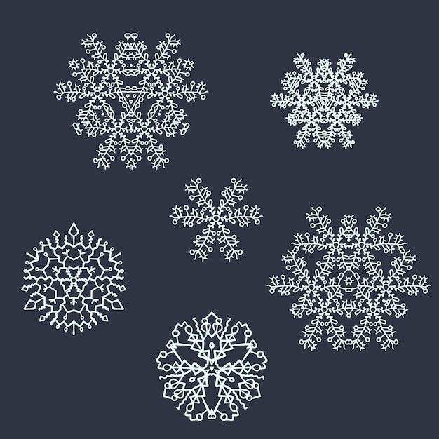 Set of light blue digital hand drawn snowflakes