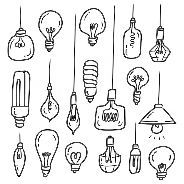 Set of light bulb doodles isolated on white