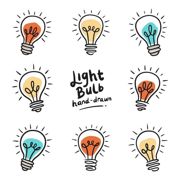 set of light bulb hand drawn illustration