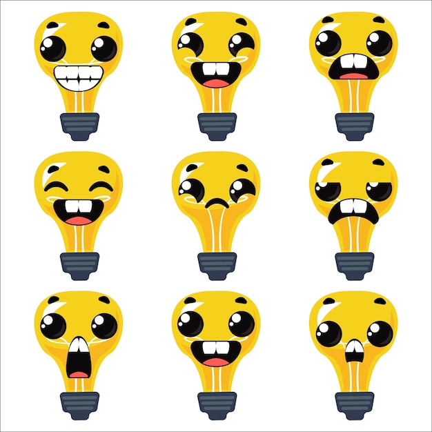 Set light bulbs with emotions. vector illustration in cartoon style.