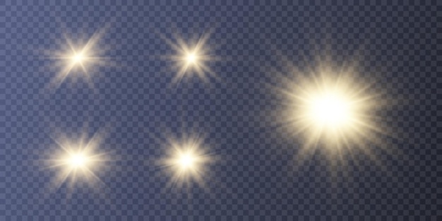 빛 효과 세트 따뜻한 빛의 플래시 투명한 배경에 별 태양 여름 빛