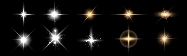ライトエフェクトのセット 黒い背景に隔離された黄金色の輝く光 クリスマスの抽象的なパターン スパークリングマジックダスト粒子