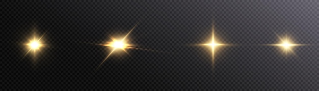 Set of light effects golden glowing light isolated on transparent background. Solar flare with rays