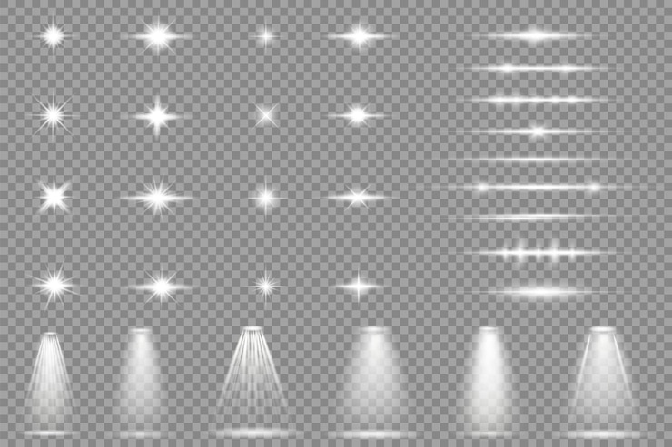 Vector set of light effects spotlight glowing light isolated on transparent background. light lines.