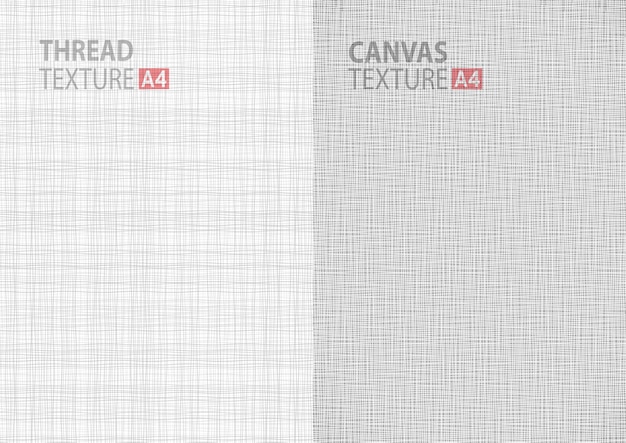 Vector set of light gray white line fabric thread canvas burlap texture in a4 paper size backgrounds, thread gray pattern backdrop vertical paper format.