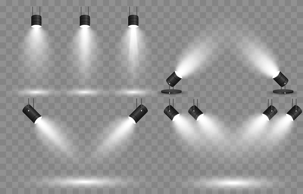 set of light. Light source, studio lighting, walls. Spotlight lighting, spotlight  Light beams, light effect.