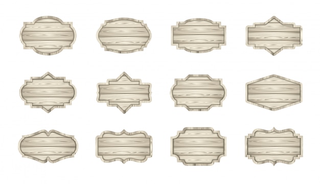 Набор легких деревянных досок. Деревянные этикетки, вывески, коллекция баннеров