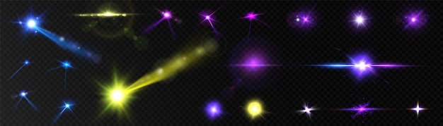 set of lighting effects with colorful flickering spotlight and sunlight vector png 10eps