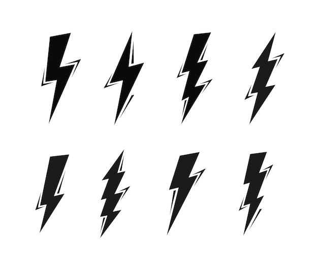 Set Lightning bolt Thunderbolt lightning strike Modern flat style vector illustration