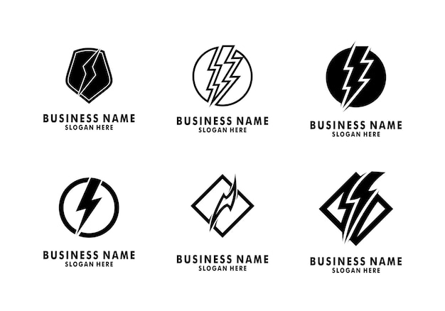 Set of Lightning logo icons Thunderbolts vector isolated on white background