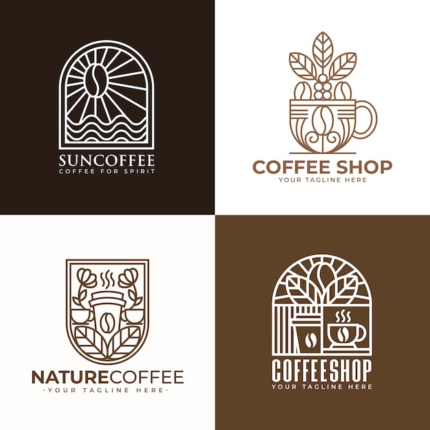 Set lijntekeningen koffie logo en pictogramsjablonen