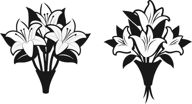 Vector set of lily flower bouquet