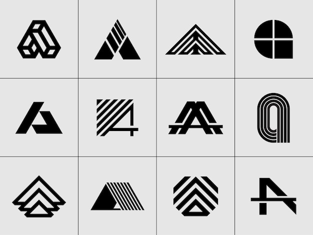 ライン抽象文字 A のロゴ デザインのブランディングのセット