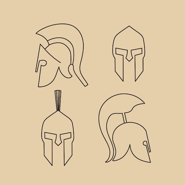 Set of line ancient helmets