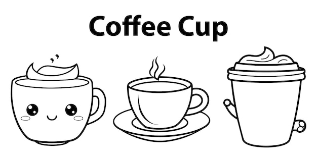 A set of line art coffee cup line art vector illustration