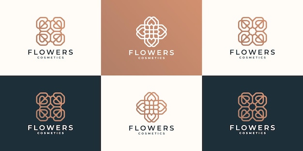 Set di design del logo del fiore di line art