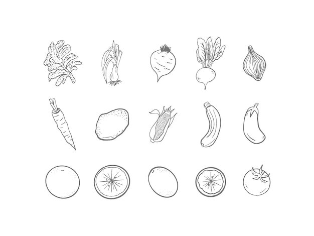 Set of Line Art Food Ingredients for Cooking and Baking