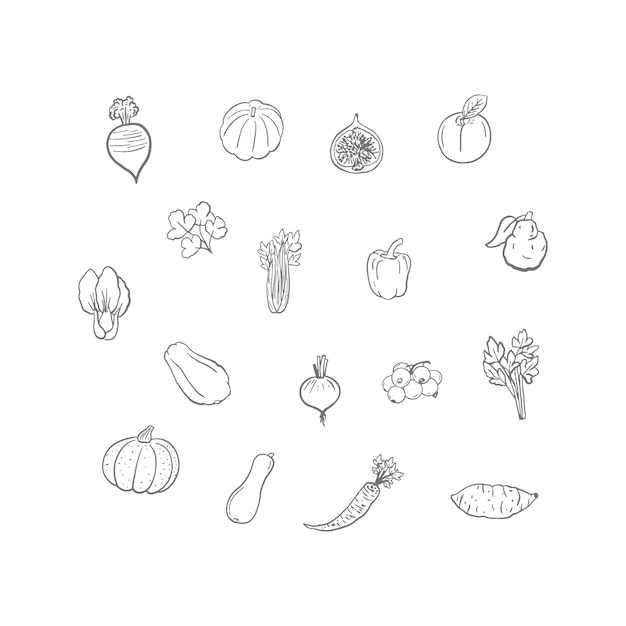 Set of Line Art Food Ingredients for Cooking and Baking