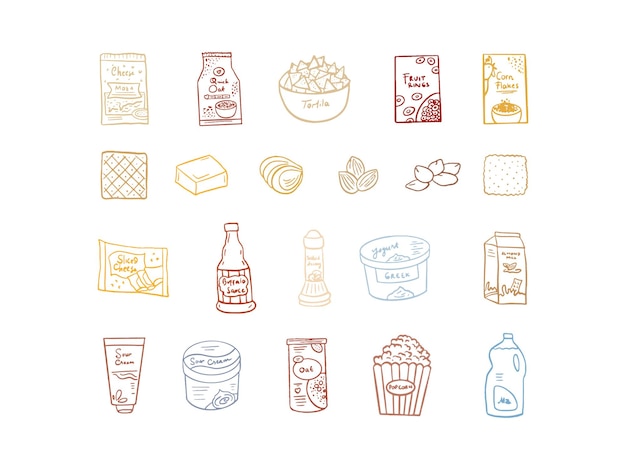 Set of Line Art Food Ingredients for Cooking and Baking