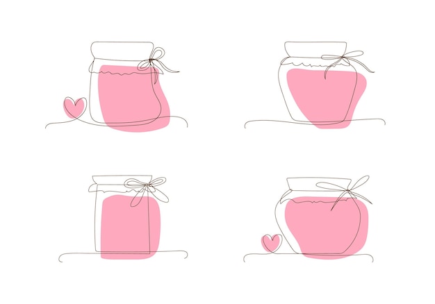 Set line art glass canning jars for jam autumn and winter preservation preserved food jars with pink spots hearts