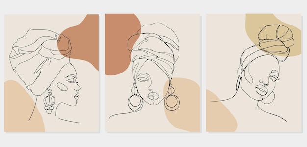 Vector set of line art portrait african american women portrait of a woman vector illustration